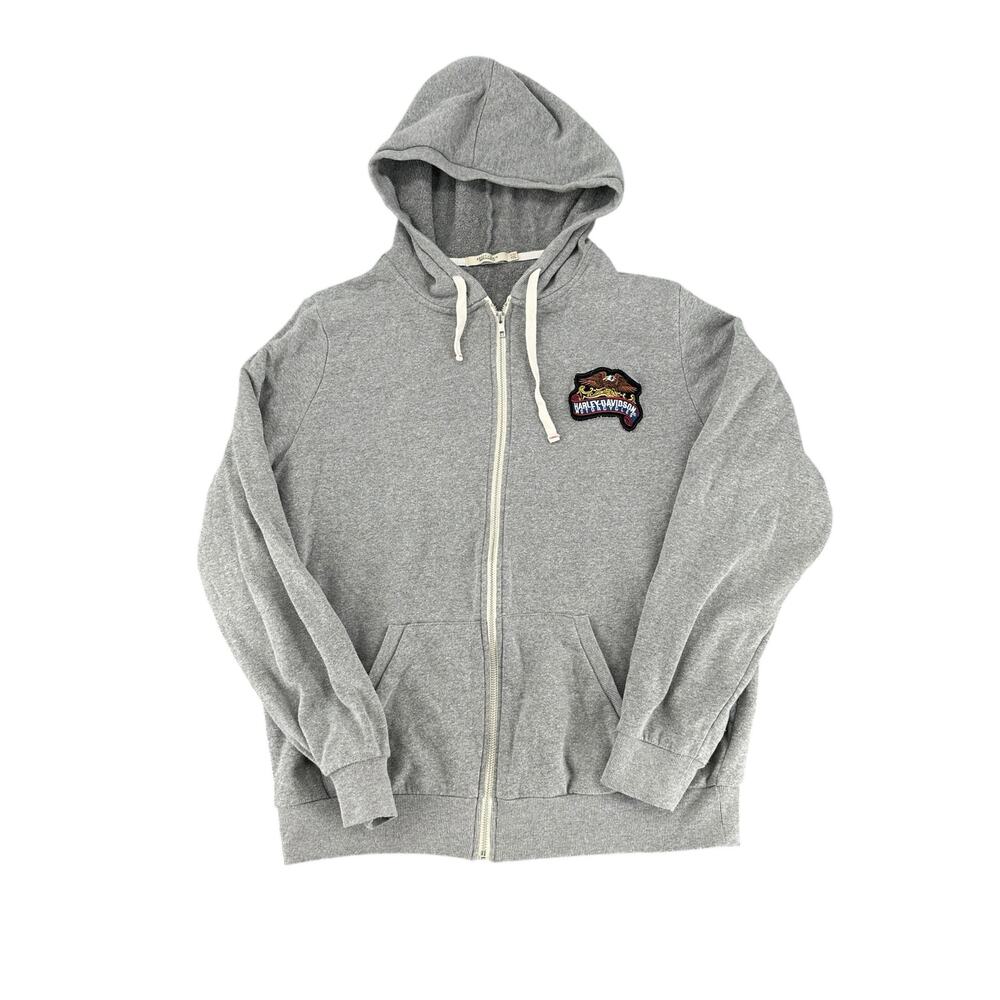 Harley Davidson Vintage Embroidered Patches Gray Sweatshirt Hoodie Mens XL